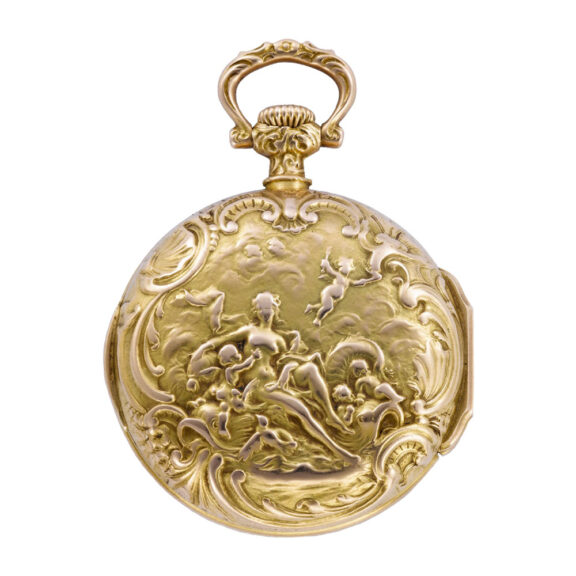 Fine Swiss 18k gold repousse lady's pedant watch Circa 1900