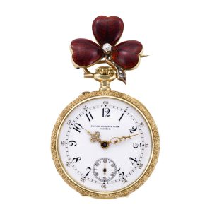 Swiss 18K gold and enamel lady's pendant watch Circa 1895