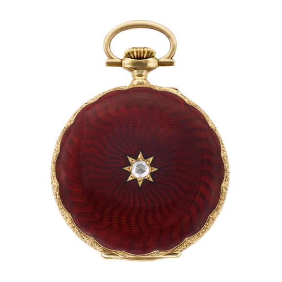 Swiss 18K gold and enamel lady's pendant watch Circa 1895 Swiss 18K gold and enamel lady's pendant watch Circa 1895