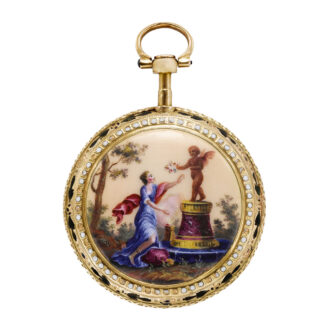French 18K gold and enamel lady's pendant watch Circa 1780