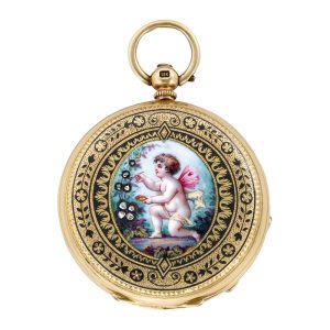 Swiss gold, enamel and diamond-set hunting cased watch Circa 1870