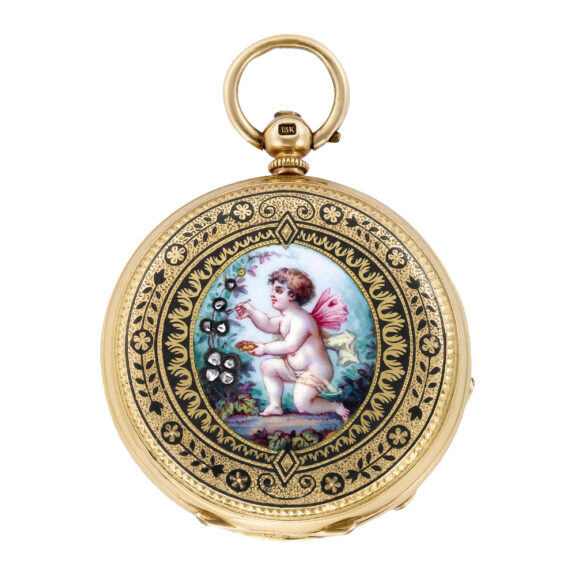 Swiss gold, enamel and diamond-set hunting cased watch Circa 1870