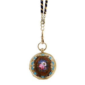 Swiss gold pendant watch with matching chain Circa 1850