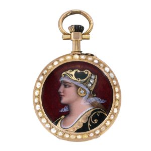 Swiss gold watch with enamel portrait of a lady Circa 1890