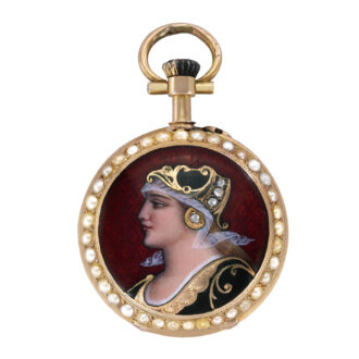 Swiss gold watch with enamel portrait of a lady Circa 1890