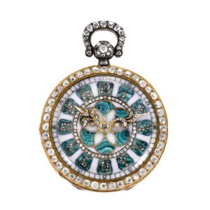 French gold and rose-cut diamonds lady's pocket watch Circa 1850