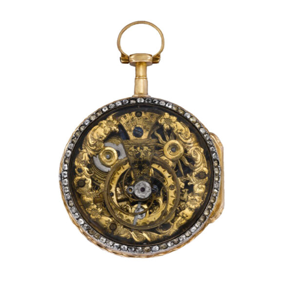 French 18K gold paste-set skeletonized pendant watch Circa 1770