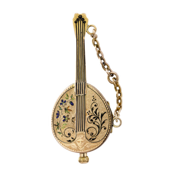 Swiss 18K gold and enamel mandolin-form watch Circa 1890