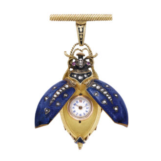 Swiss gold and enamel diamond-set beetle-form watch Circa 1870