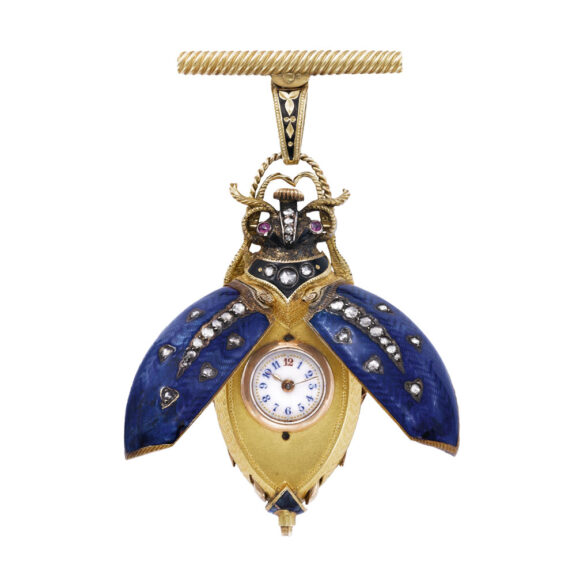 Swiss gold and enamel diamond-set beetle-form watch Circa 1870