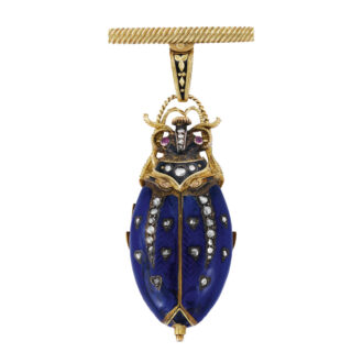 Swiss gold and enamel diamond-set beetle-form watch Circa 1870