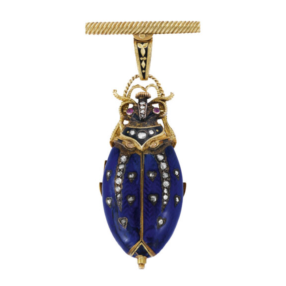 Swiss gold and enamel diamond-set beetle-form watch Circa 1870 Swiss gold and enamel diamond-set beetle-form watch Circa 1870