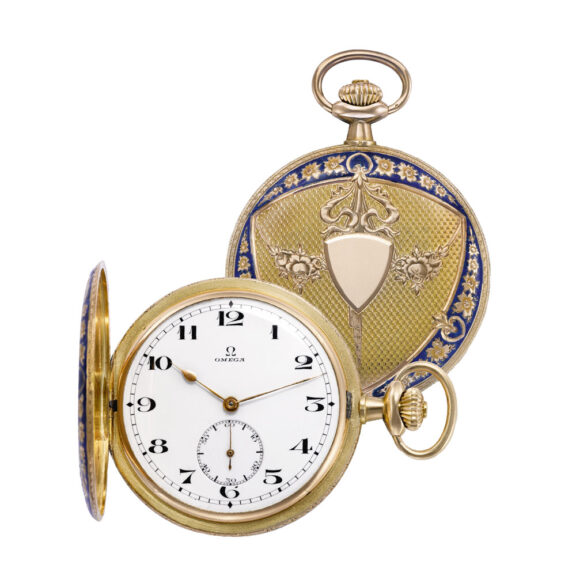 Fine Swiss 14k gold and translucent blue enamel watch Circa 1915