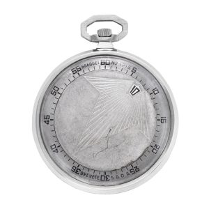 French 18 Carat white gold jumping wandering hour watch Circa 1930