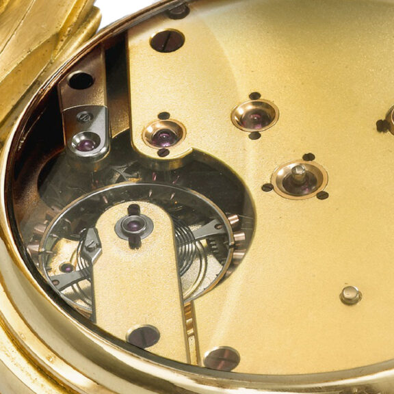 Swiss gold watch with unusual safety winding feature Circa 1890 Swiss gold watch with unusual safety winding feature Circa 1890