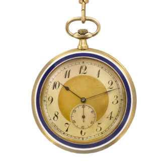 Swiss gold and enamel watch with matching pearl chain Circa 1900