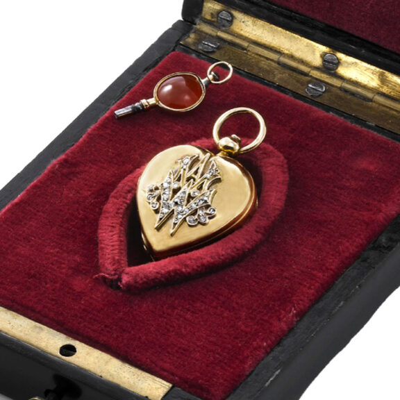 Swiss gold and diamond heart-shaped pendant watch Circa 1859