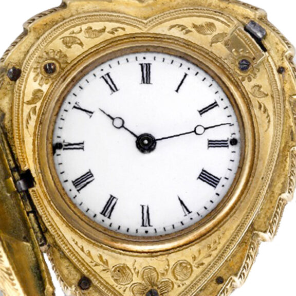 Swiss gold, enamel and diamond heart-shaped pendant watch Circa 1850 Swiss gold, enamel and diamond heart-shaped pendant watch Circa 1850