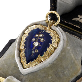 Swiss gold, enamel and diamond heart-shaped pendant watch Circa 1850