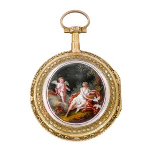 Swiss 20K gold and enamel decorated verge watch Circa 1780