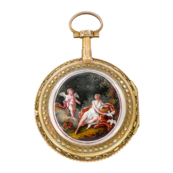 Swiss 20K gold and enamel decorated verge watch Circa 1780