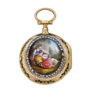Swiss 18K gold, enamel and diamond-set lady's watch Circa 1780