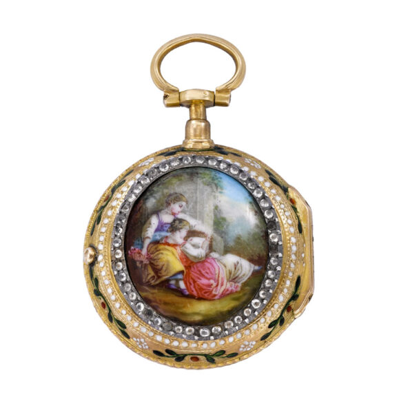 Swiss 18K gold, enamel and diamond-set lady's watch Circa 1780