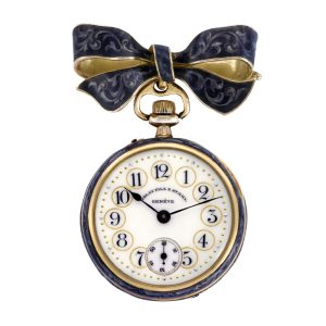 Very small Swiss 18k gold and enamel lady's brooch watch Circa 1895