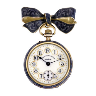Very small Swiss 18k gold and enamel lady's brooch watch Circa 1895