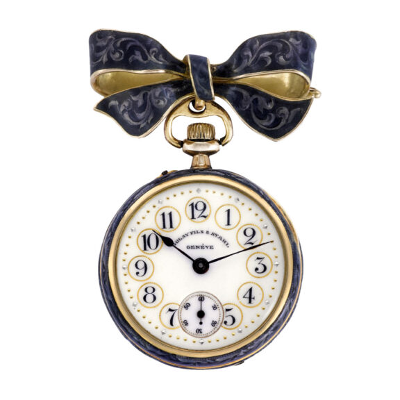 Very small Swiss 18k gold and enamel lady's brooch watch Circa 1895