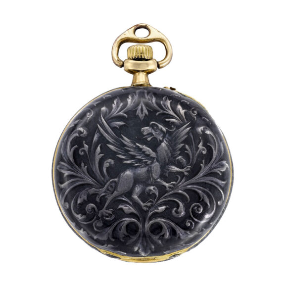 Very small Swiss 18k gold and enamel lady's brooch watch Circa 1895 Very small Swiss 18k gold and enamel lady's brooch watch Circa 1895