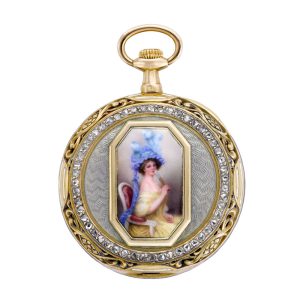 Swiss 18k gold, enamel and diamond lady's pendant watch Circa 1910