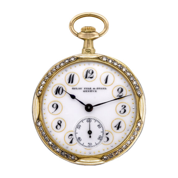 Swiss 18k gold, enamel and diamond lady's pendant watch Circa 1910 Swiss 18k gold, enamel and diamond lady's pendant watch Circa 1910