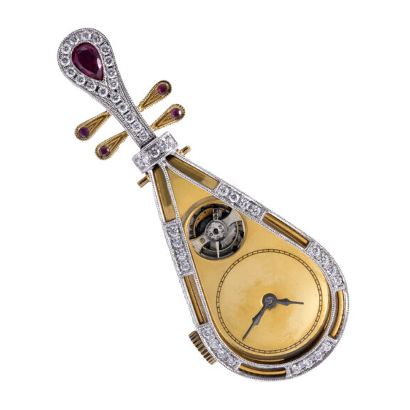 Unusual Swiss 18k gold pipa-shaped form watch Circa 1950