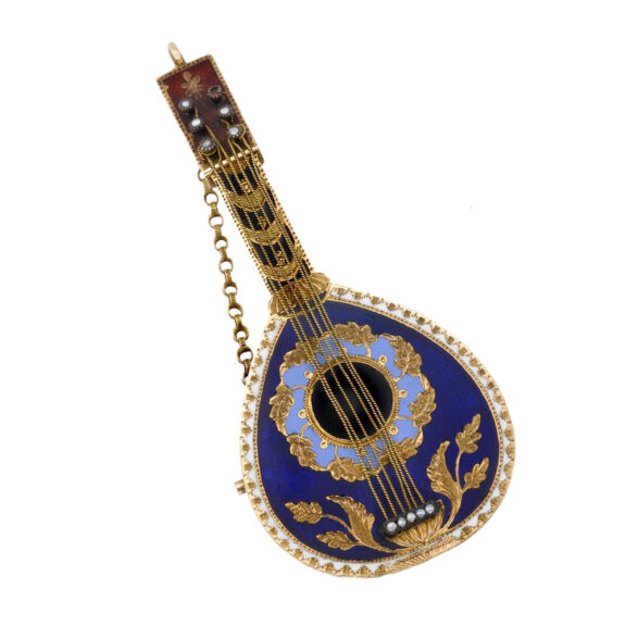 Swiss gold and enamel mandolin-shaped form watch Circa 1800