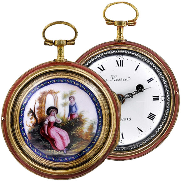 French gilt-metal, enamel and paste set pocket watch Circa 1785