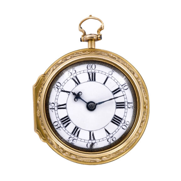 English fine gold repousse pair-cased pocket watch Circa 1738 English fine gold repousse pair-cased pocket watch Circa 1738