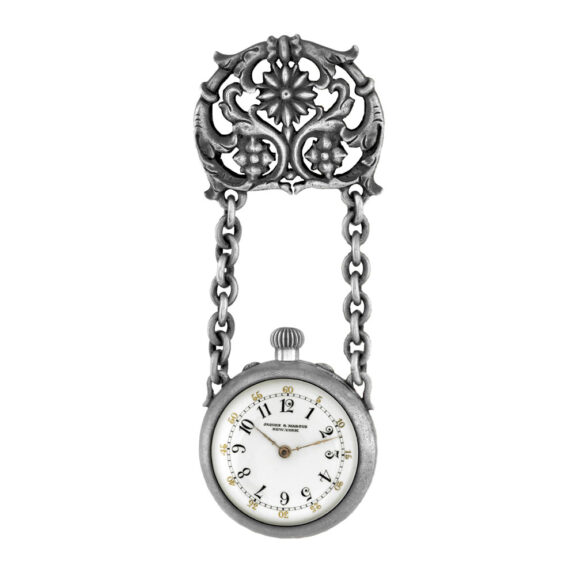 Swiss silver fob watch with decorative silver bow Circa 1883