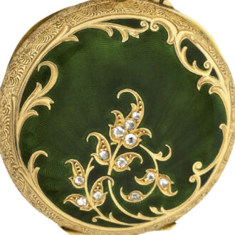 Swiss gold, diamond and enamel Art Nouveau lapel watch Circa 1900