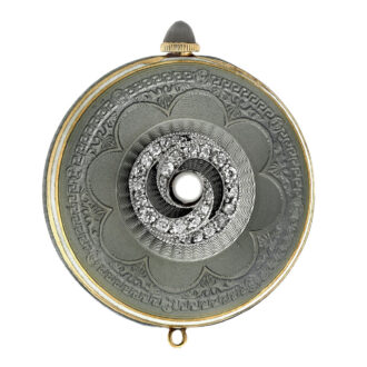 Swiss 14K gold, enamel, diamond and pearl-set pendant watch Circa 1910