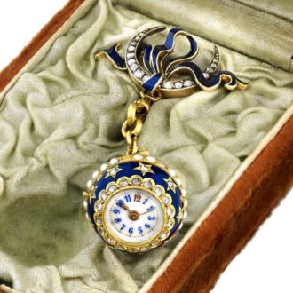 Swiss gold, enamel, pearl and diamond ball form watch Circa 1900