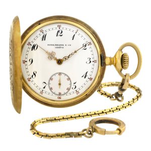 Swiss 18k gold hunter with yellow gold chain Circa 1900