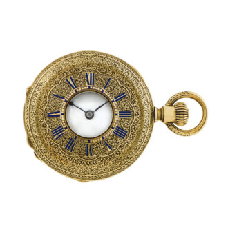 Swiss 18k gold foliate engraved half-hunting lady's watch Circa 1869