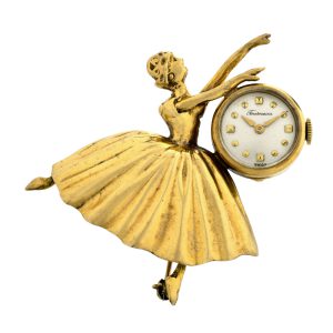 Swis 14K yellow gold Ballet dancer brooch watch Circa 1950