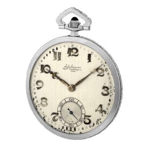 Swiss platinum watch with diamond-set case band and bow Circa 1920