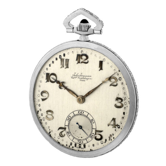 Swiss platinum watch with diamond-set case band and bow Circa 1920