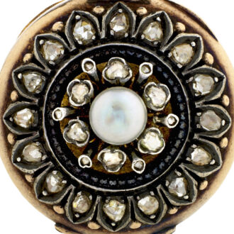 Small Swiss pink gold, diamond and pearl pendant watch Circa 1900
