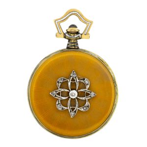 Swiss 14K gold and peach enamel lady's watch Circa 1910