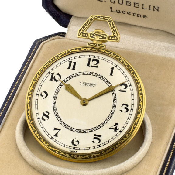 Swiss 18k yellow gold and enamel decorated pocket watch Circa 1930 Swiss 18k yellow gold and enamel decorated pocket watch Circa 1930