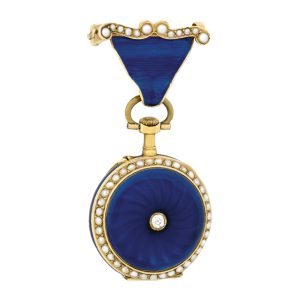 Swiss 14k gold and enamel lady's pendant watch Circa 1890